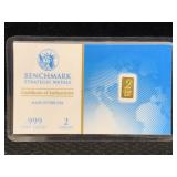 24k Gold Bar, Tw 2g  By Benchmark Strategic Metals