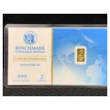 24k Gold Bar, Tw 2g  By Benchmark Strategic Metals