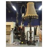 Decorative table lamps, one with shade. Whipped