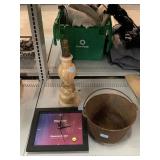 Decorative lamp, metal caldron and more.