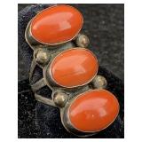 Sterling Silver Ring W/red Coral, Tw 10g, Sz 5