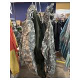 Camo jackets, military green duffle bags