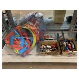 Die cast cars and playset track.