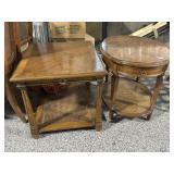 2- Wood and wicker accent tables, 26in long