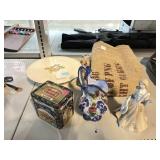 Vintage Musical cake plate, canvas sack, musical