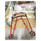 Red Metal Walker w/wheels
