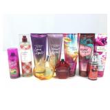 Perfume sprays and assorted cosmetics. Most