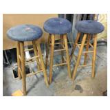 3 wood stools w/cushion top