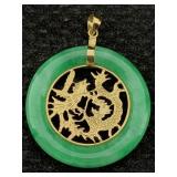 14k Gold Jade Pendant 8.2g Tw