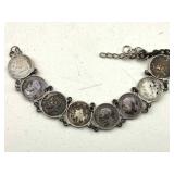 Silver Bracelet W/silver Coins, Tw 15.3g, Sz 7in