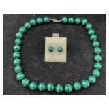 Malachite Stone Necklace And 14k Earrings