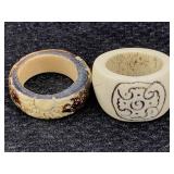 2 Carved Bone Rings, Sz 11