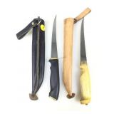 2 Marttiini Fillet Knives w/ Leather Sheaths