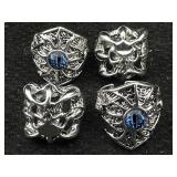 4 Metal Fashion Rings W/skulls & More, Sz 8, 9