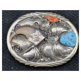 Sterling Indian Belt Buckle Sign Jb W/zturquoise,