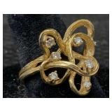14k Gold Ring W/diamonds, Tw 6.2g,  Sz 8