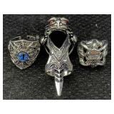 3 Metal Fashion Jewelry Rings, Sz 8, 9
