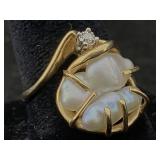 14k Gold Ring Pearls Dia 5.1g Sz 6