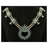 Silver-plated Squash Blossomm Necklace, Sz 27in