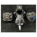 3 Metal Fashion Jewelry Rings, Sz 8 ,10