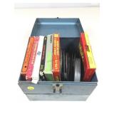 Vtg green tin container w/film reels, Adult