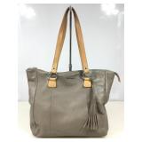 Valentina Pewter/Taupe Textured Leather Tote Bag.