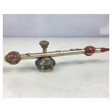 Opium Pipe, White Brass & Stone.