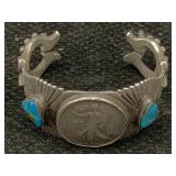 Sterling Indian Cuff Bracelet Sign Cb W/walking