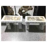 2 Concrete Garden Benches w/ Mosaic Tile Inlay.