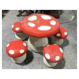 Handpainted Concrete Mushroom Garden Table & 4