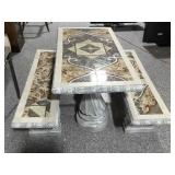 Concrete Garden Patio Table and 2 Benches w/