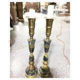 Pair of Large Vtg Brass & Marble Candle Holders.