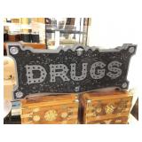 Electrified Signed ï¿½Drugsï¿½ Sign. 52x22x3.5in