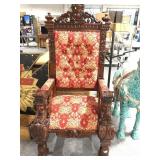 Large Carved Wood Throne Chair. 68in H