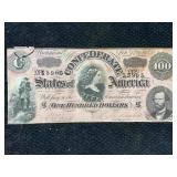 $100 Confederate Note 1864 Currency