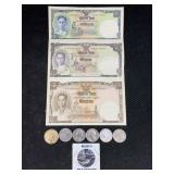 Foreign Uncut Bill W/ Us Coins & More
