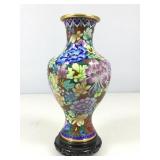 Cloisonnï¿½ floral design vase w/stand 9.5 in tall