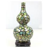 Cloisonnï¿½ double gourd shape vase w/stand, 9.5 in