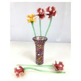 Glass Flower Bouquet in Decorative Mosaic Vase.