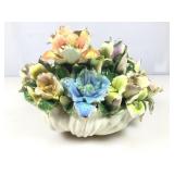 Capodimonte w/flowers in basket porcelain 10x12,
