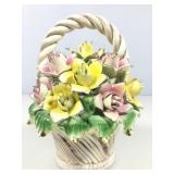 Capodimonte flowers in basket, porcelain 6x8,