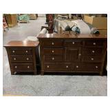 Wood Dresser & nightstand, approx 64x18x38in
