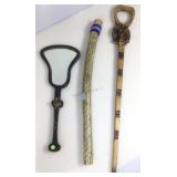 Carved wood walking stick w/elephant 37 in, rain