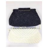 2 Vtg beaded purses evening bags, 1 cream & 1