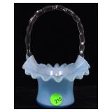 Fenton Blue Overlay Cased Art Glass Basket 7in H