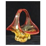 Vtg Murano Glass Basket 7in H