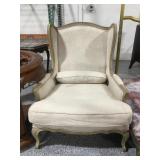 Wide Cream wood accent chair, 33in wide