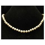Sterling Clasp Pearl Necklace, Sz 17in Long
