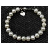 Sterling Clasp Pearl Bracelet, Sz 7in Long