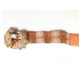 Japanese kimono sash, coral/gold,  40 in long